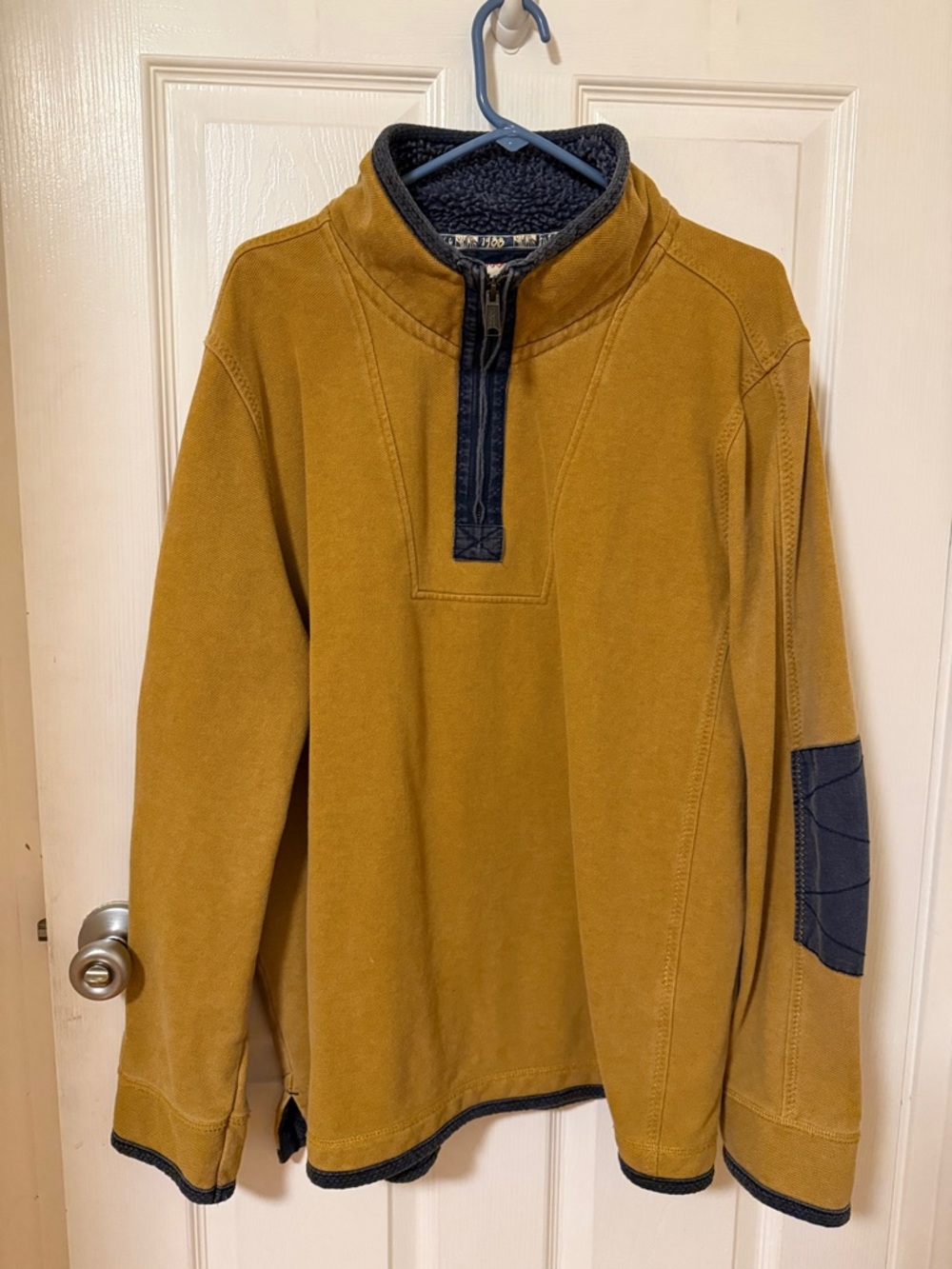 Fat Face Airlie Men's Mustard Yellow Zip-Neck Sweater with Navy Trim